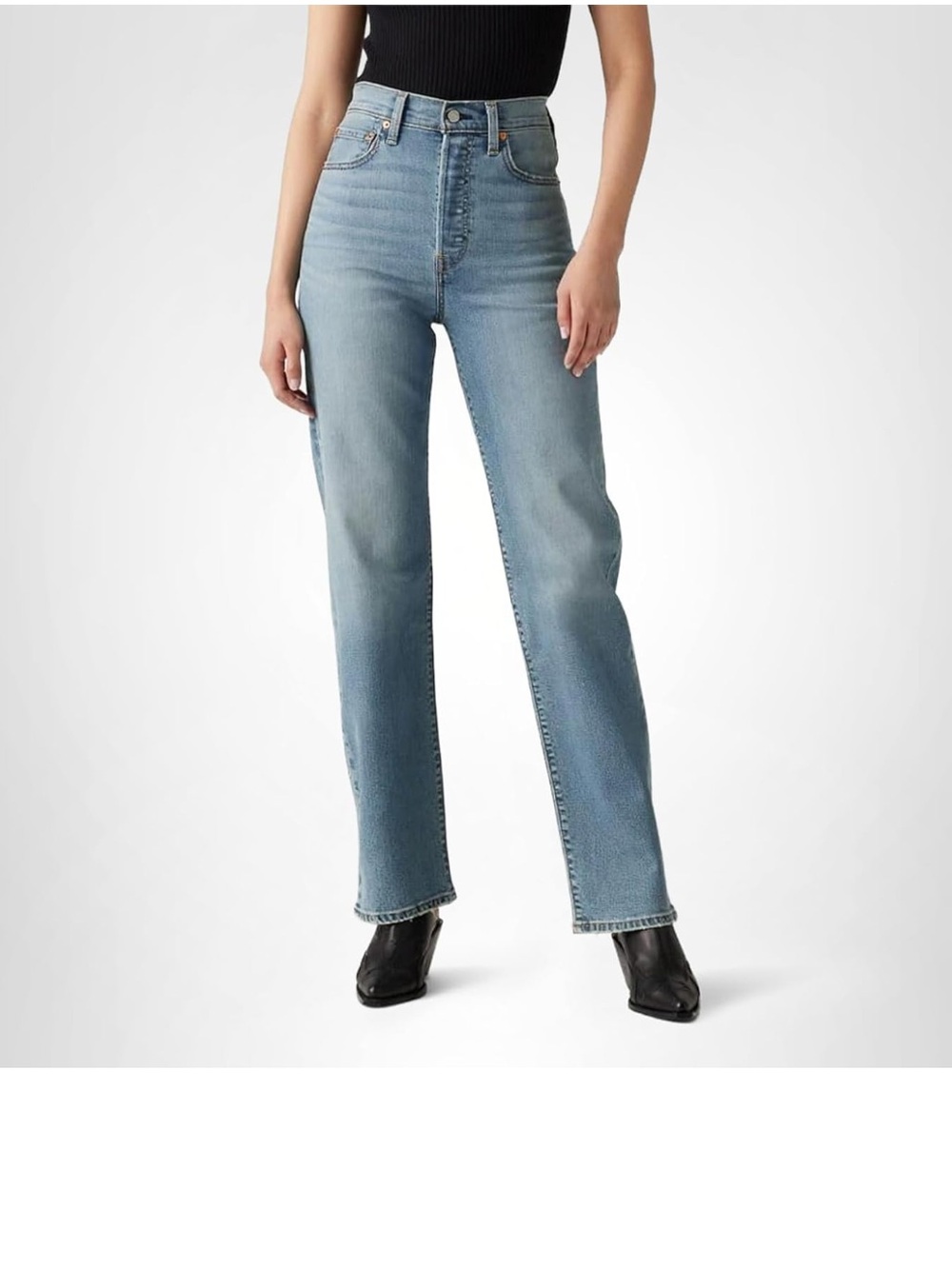 Levi's Women's High-Rise Rib-Cage Light Blue Button-Fly Straight Jeans